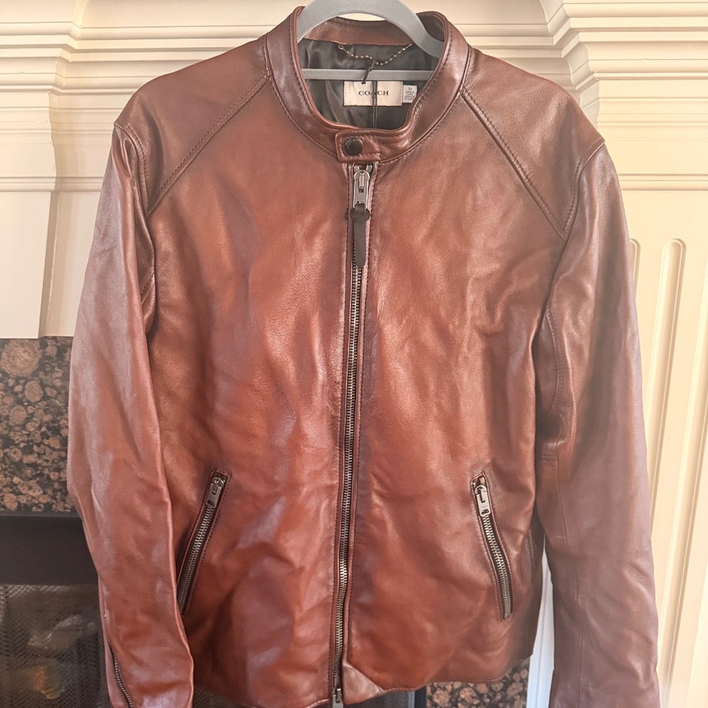 Coach New Icon leather jacket, Dark saddle, size 54 NWT